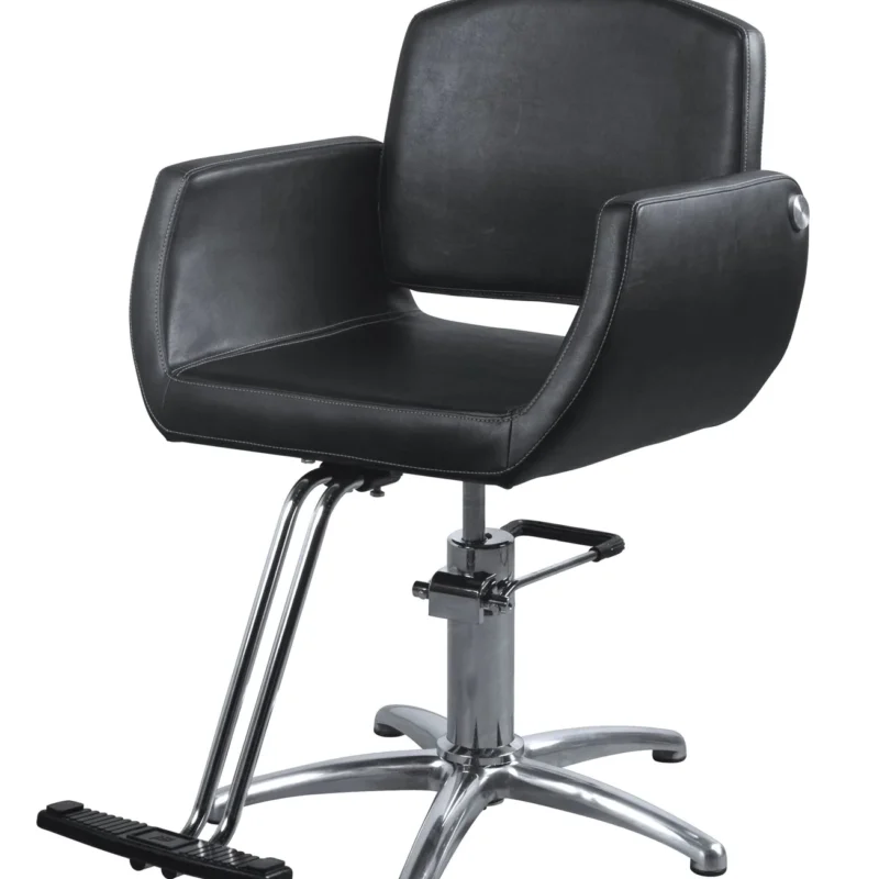Kaemark A black Kate Styling Chair Back Cover on a chrome base.