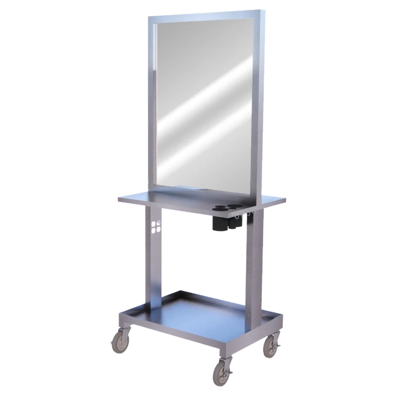Kaemark A SS-5 Stainless Steel Styling Stations with a mirror on it.