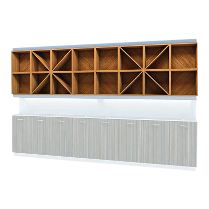 Kaemark A wooden cabinet with shelves and a wine rack, such as the Shannon American-Made Upper Storage Unit.