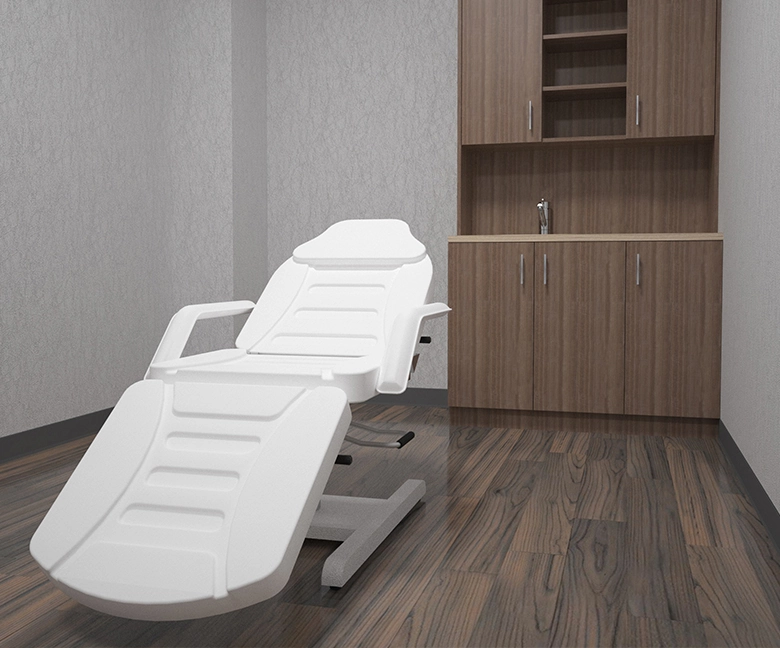 Kaemark A 3d rendering of a medical room with a white massage chair.