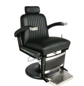 Kaemark A black barber chair on a white background.