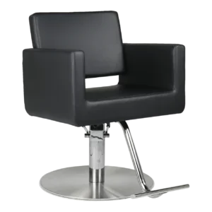Kaemark A black styling chair with a chrome base.
