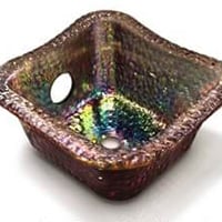 Kaemark A square shaped glass sink with a colorful pattern.