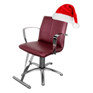 Kaemark A red chair with a santa hat on it.