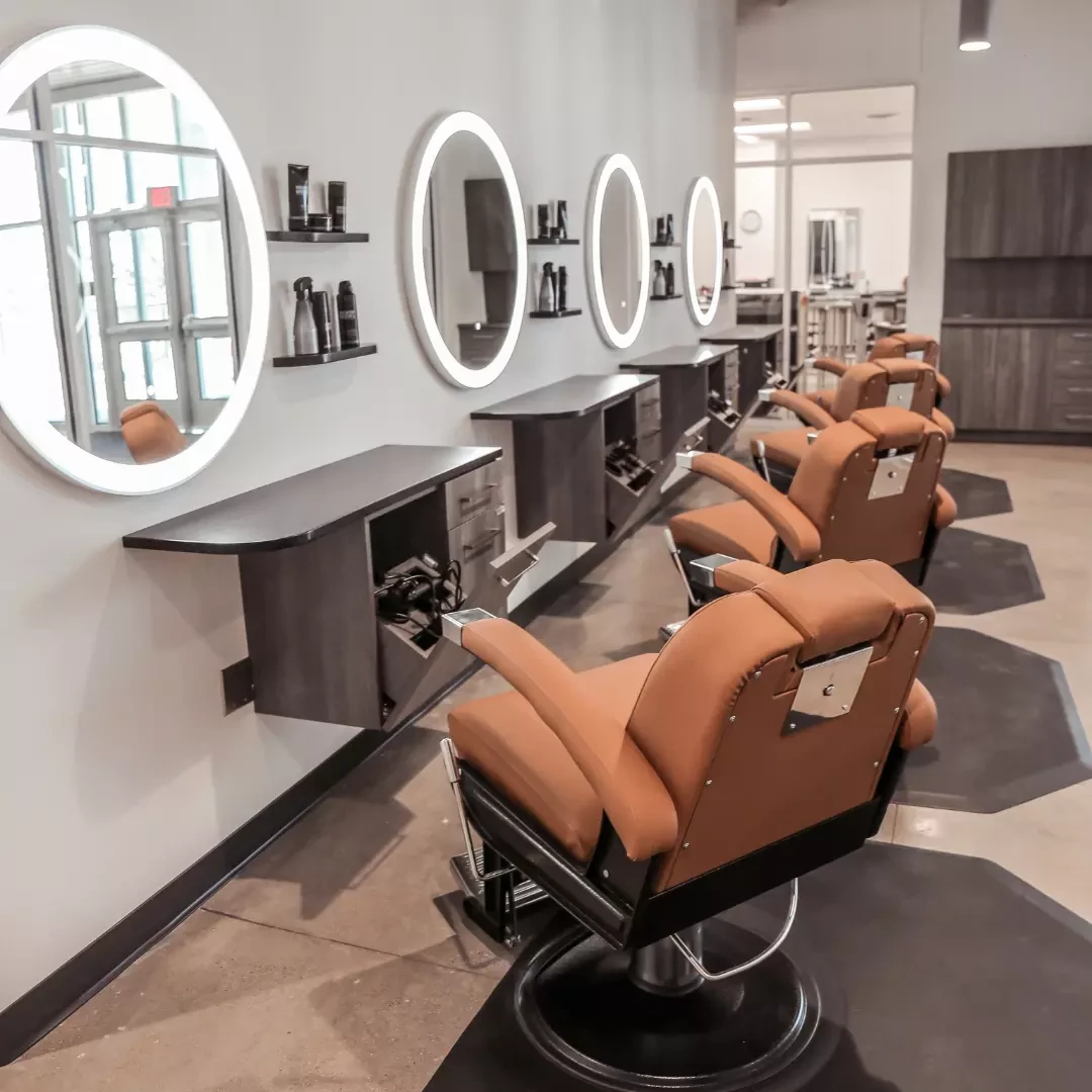 Kaemark Barber Chairs, Glo LED Mirrors, and Wall Mounted Glo Stations at Georgetown ISD CTE Program